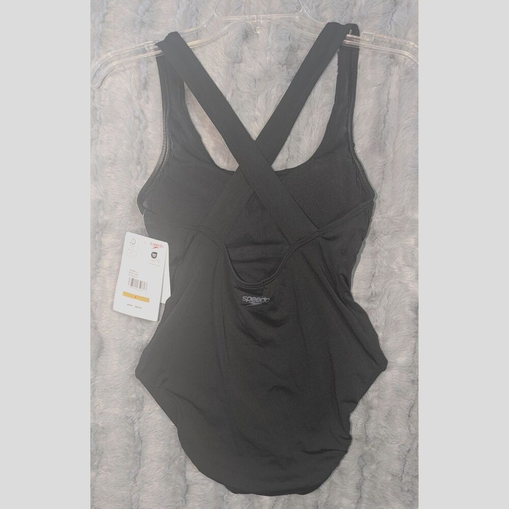 Speedo Solid Scoop Neck One Piece Swimsuit Size Small NWT Anthracite Competitive - Picture 2 of 5